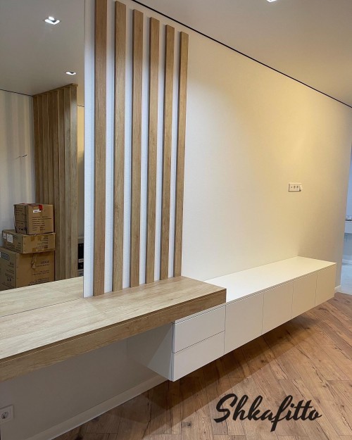 Тумба под ТВ со столом, комодом и рейками